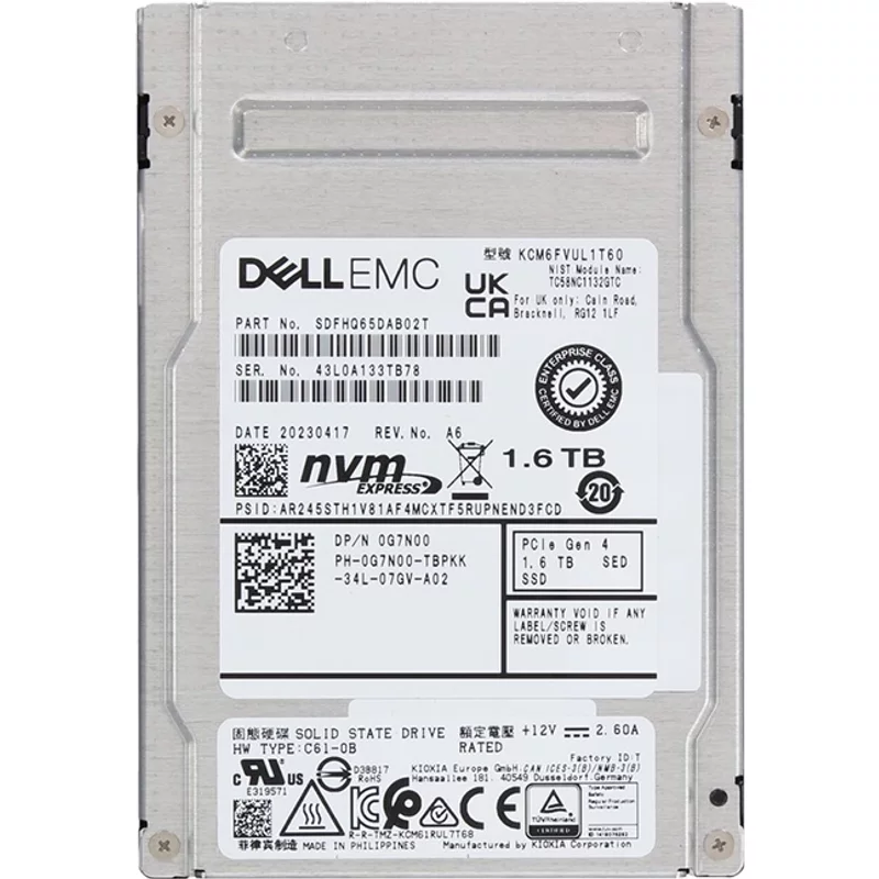 Dell 0G7N00 | 1.6TB PCI Express NVMe 4.0 x4 2.5-Inch Solid State Drive — Disques de stockage