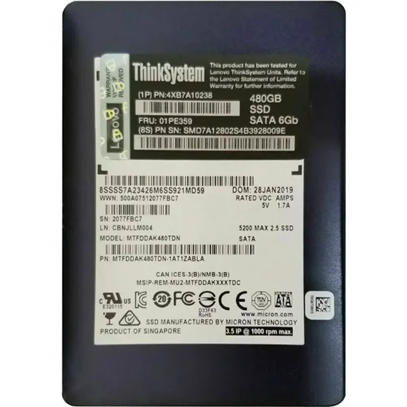 Lenovo 4XB7A10238 | 480GB SATA 6Gb/s Hot Swappable 2.5-Inch Solid State Drive — Data Storage Drives
