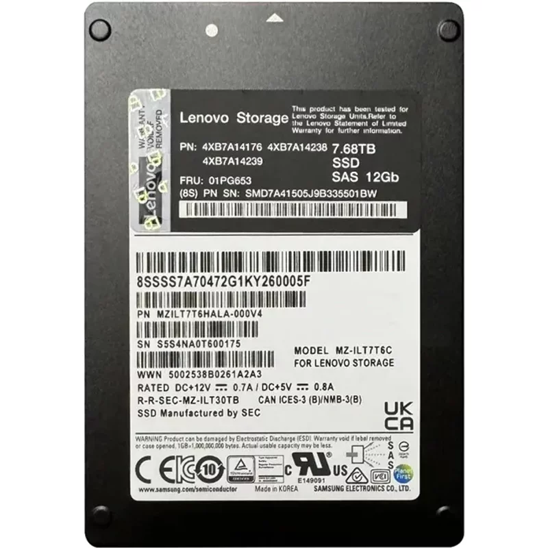 Lenovo 4XB7A14176 | 7.68TB SAS 12Gb/s Hot Swap 2.5-Inch Internal Solid State Drive for ThinkSystem DE4000H — Data Storage Drives