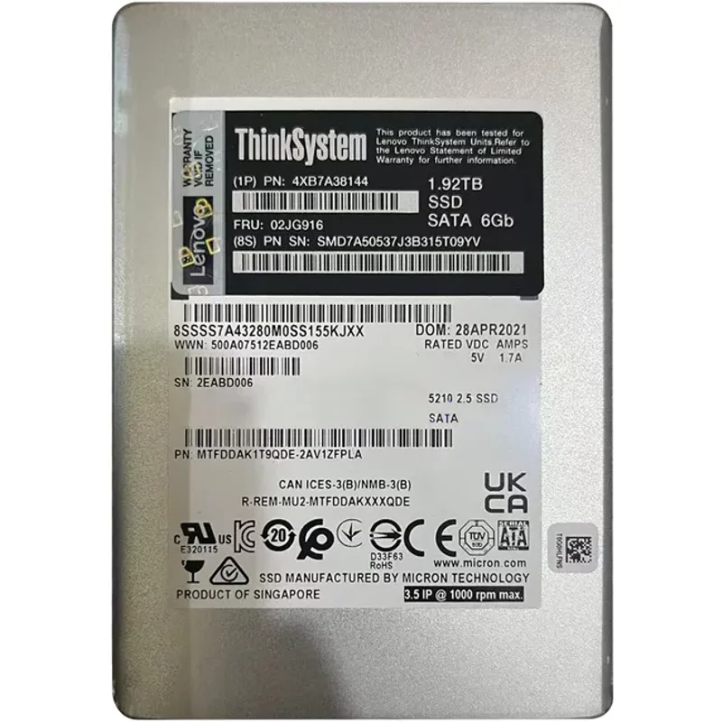 Lenovo 4XB7A38144 | 1.92TB SATA 6GB/s 2.5-Inch Internal Solid State Drive for ThinkAgile — Disques de stockage