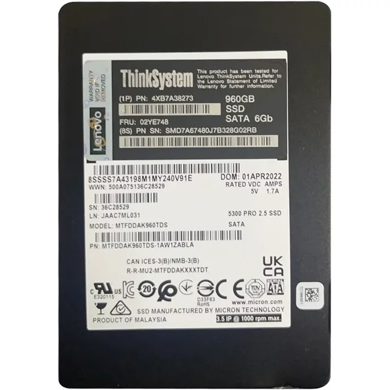 Lenovo 4XB7A38273 | 960GB SATA 6GB/s Hot Swap 2.5-Inch Internal Solid State Drive — Data Storage Drives