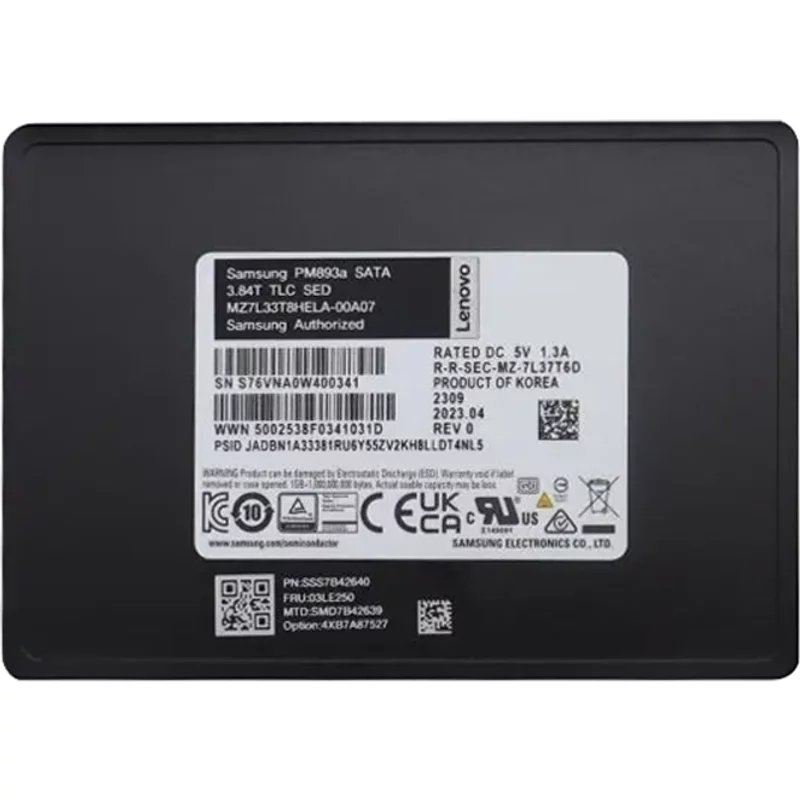 Lenovo 4XB7A87527 | 3.84TB SATA 6Gb/s Read Intensive Hot-Swappable 2.5-Inch Solid State Drive for ThinkSystem — Disques de stockage