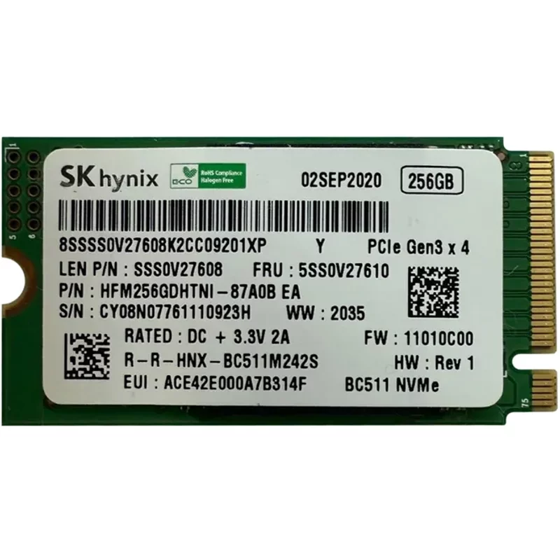 Lenovo 5SS0V27610 | 256GB TLC PCI Express 3.0 x2 NVMe M.2 2242 Internal Solid State Drive — Data Storage Drives