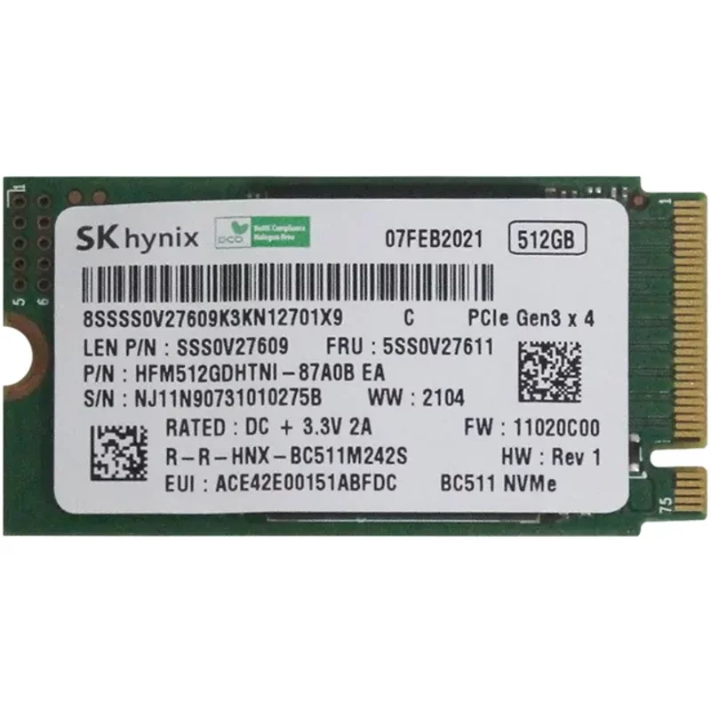 Lenovo 5SS0V27611 | 512GB PCI Express 3.0 x4 M.2 2242 Internal Solid State Drive — Data Storage Drives