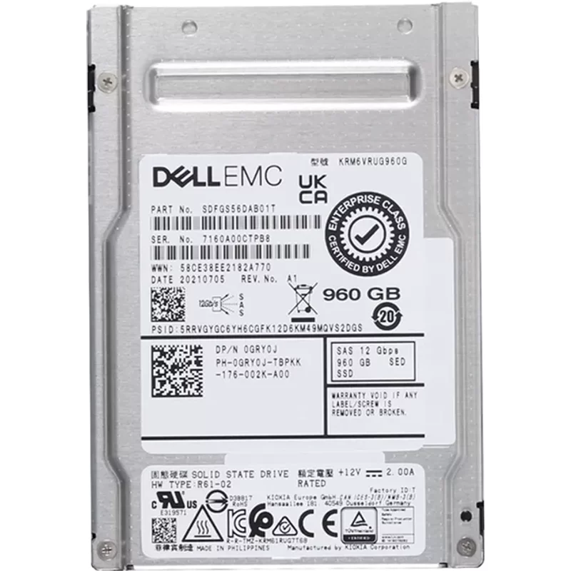 Dell GRY0J | 960GB 2.5-inch 12GB/s SAS Triple-Level Cell Read-Intensive SED Hot-Pluggable Solid State Drive for PowerEdge G14 - G16 Servers and Storage Arrays —