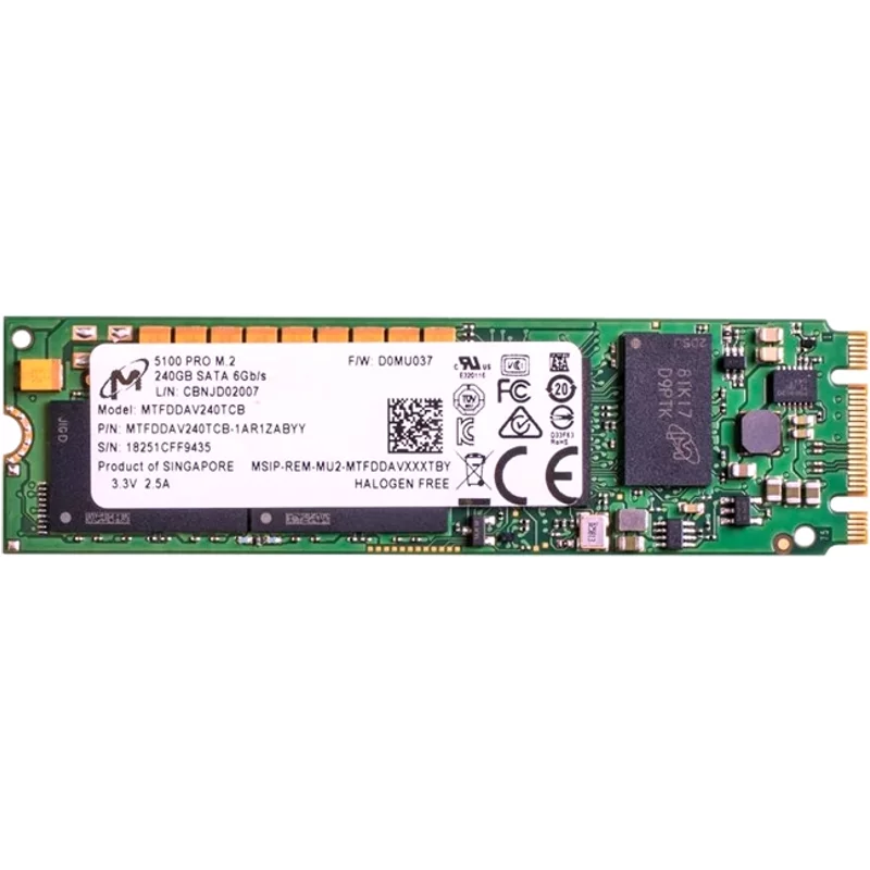 Micron MTFDDAV240TCB-1AR1ZABYY | 5100 Pro 240GB eTLC SATA 6GB/s PLP M.2 2280 Internal Solid State Drive — Data Storage Drives