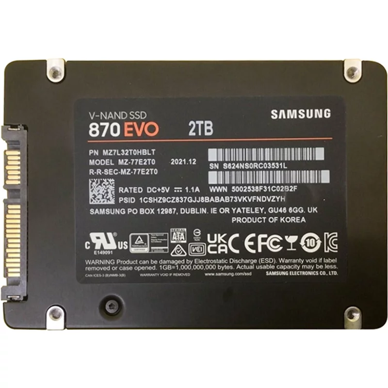 Samsung MZ-77E2T0B/CN | 870 EVO Series 2TB 2.5-inch 6GB/s SATA 2GB Cache V-NAND 3bit MLC Solid State Drive — Data Storage Drives