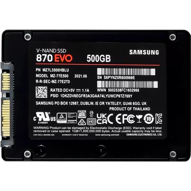 Samsung MZ-77E500 | 870 EVO Series 500GB 2.5-inch 6GB/s SATA 512MB Cache V-NAND 3bit MLC Solid State Drive — Disques de stockage