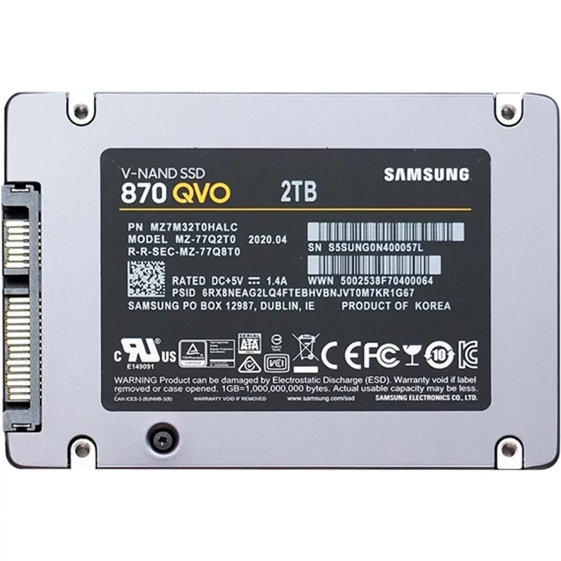 Samsung MZ-77Q2T0B | 870 QVO Series 2TB 2.5-inch 6GB/s SATA 2GB Cache V-NAND 4bit MLC (QLC) Solid State Drive — Disques de stockage