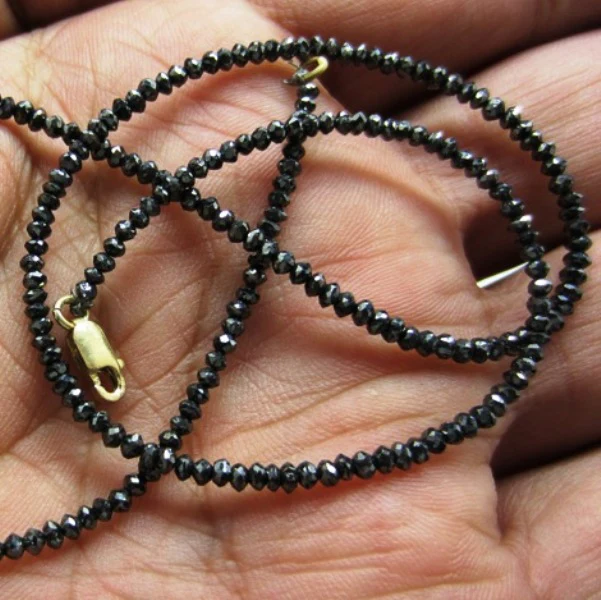 Collier de perles à facettes en diamant noir 16 carats par GemoneDiamonds — Collier Argent Femme