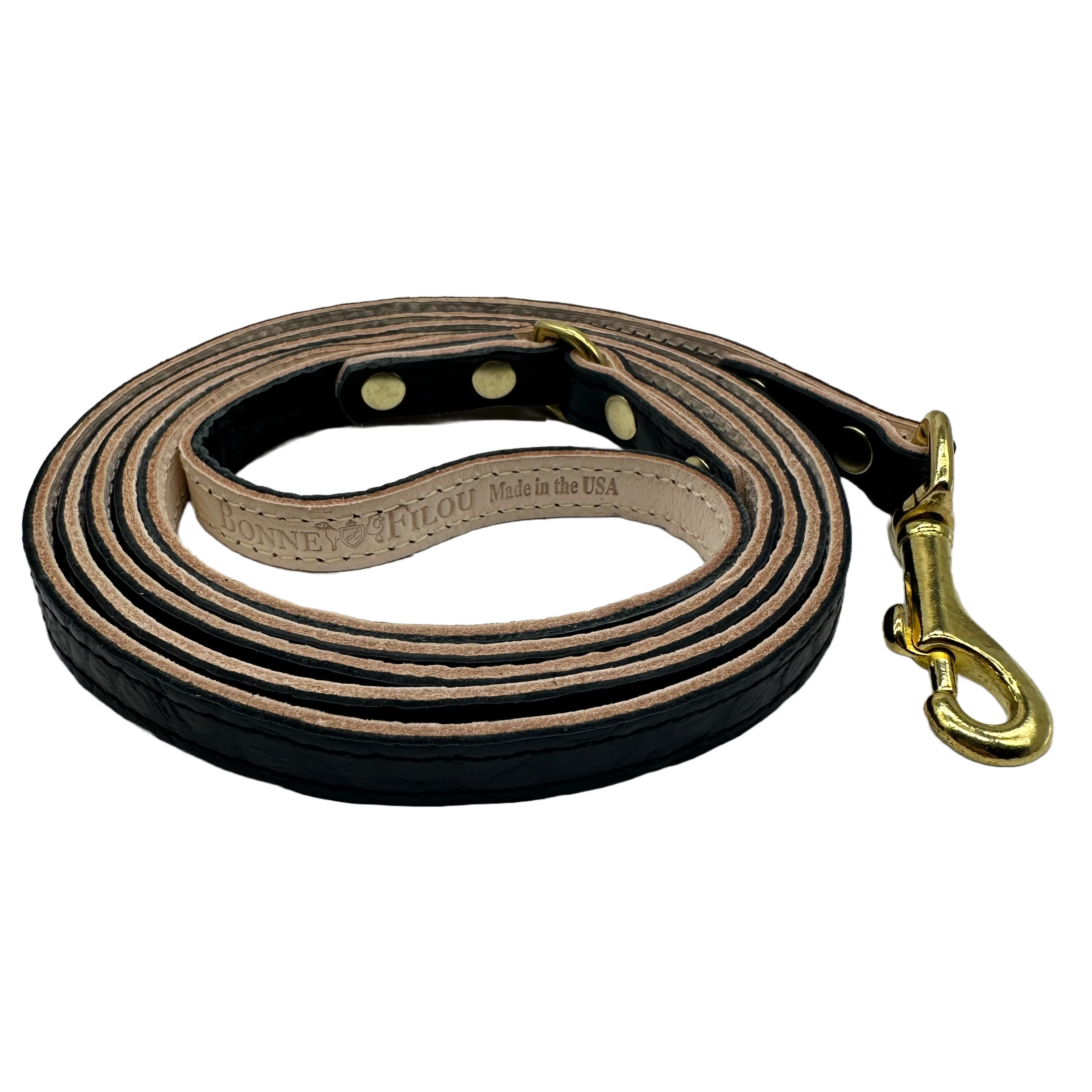 Bonne et Filou Laisse pour chien en cuir croco noir 1/2 pouce — Laisse pour chien