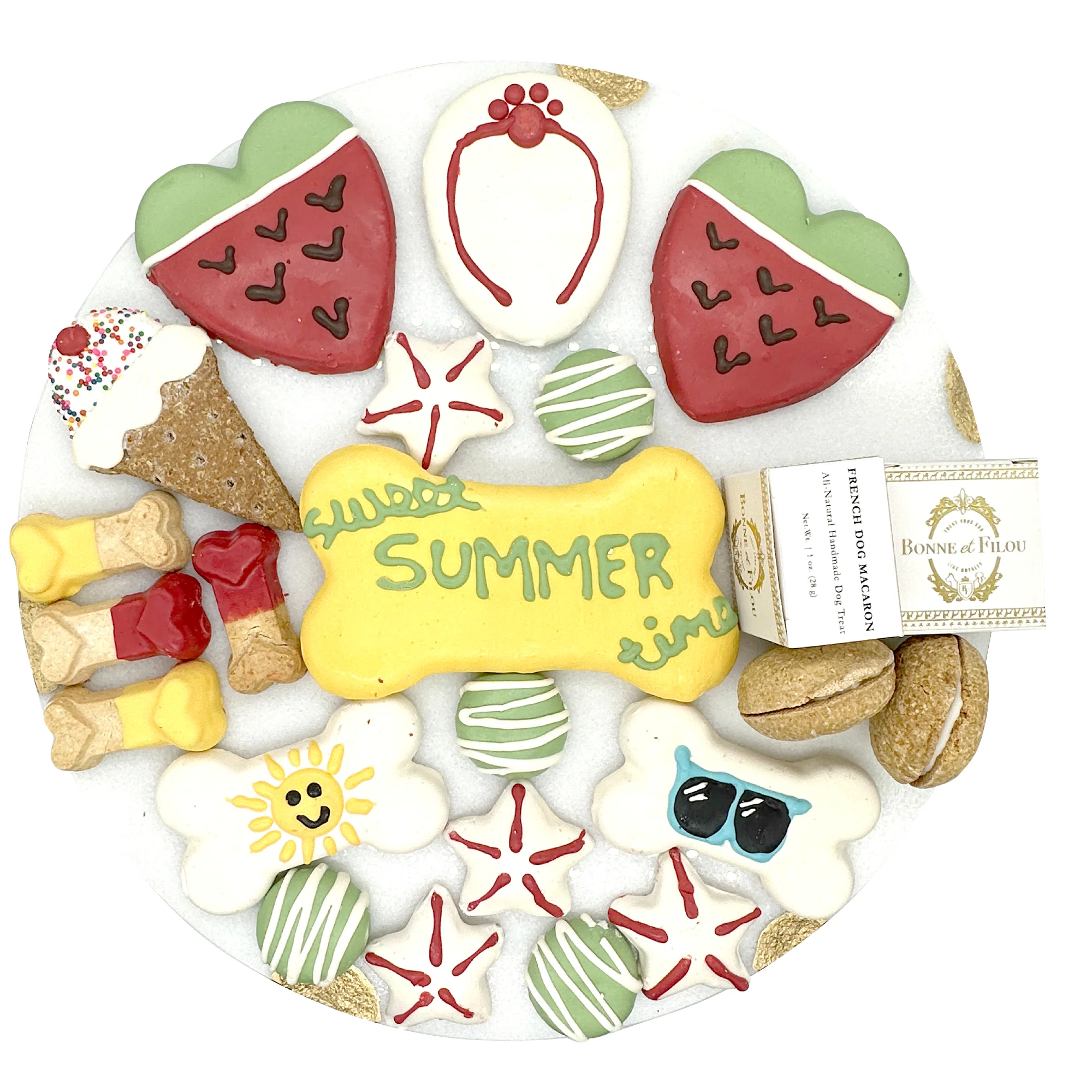 Coffret cadeau de friandises pour chiens à thème d'été Bonne et Filou — Jouets pour chiens