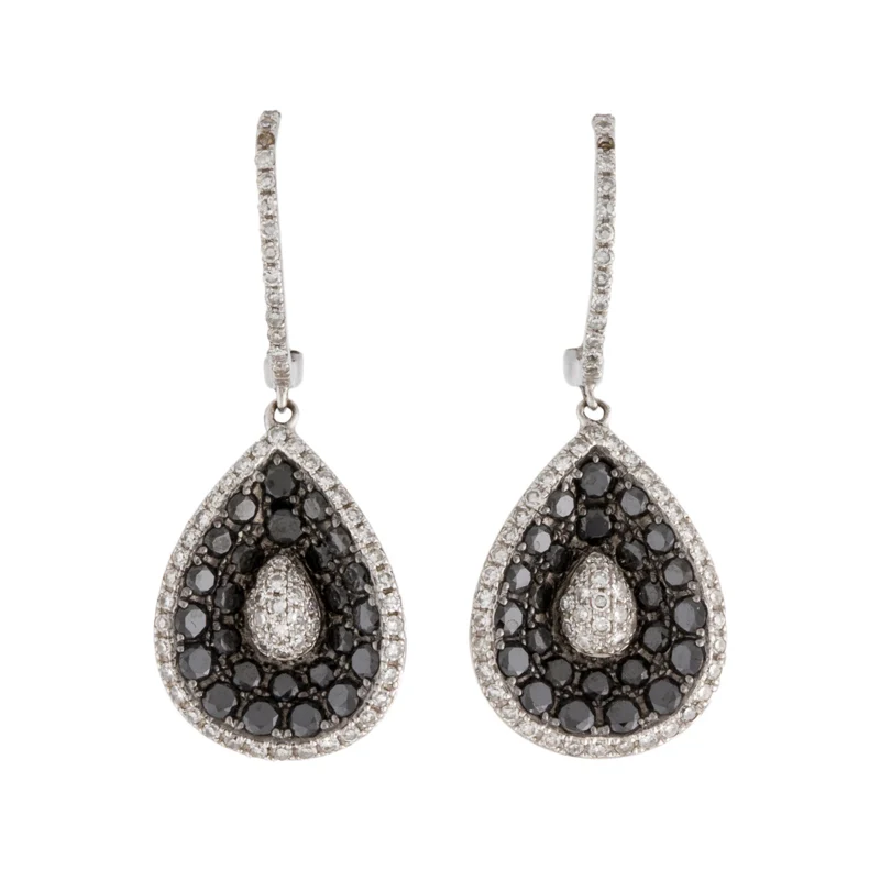 GemoneDiamonds Bagues empilables en diamant noir et blanc taille ronde de 3,50 ct — Boucles D'oreilles