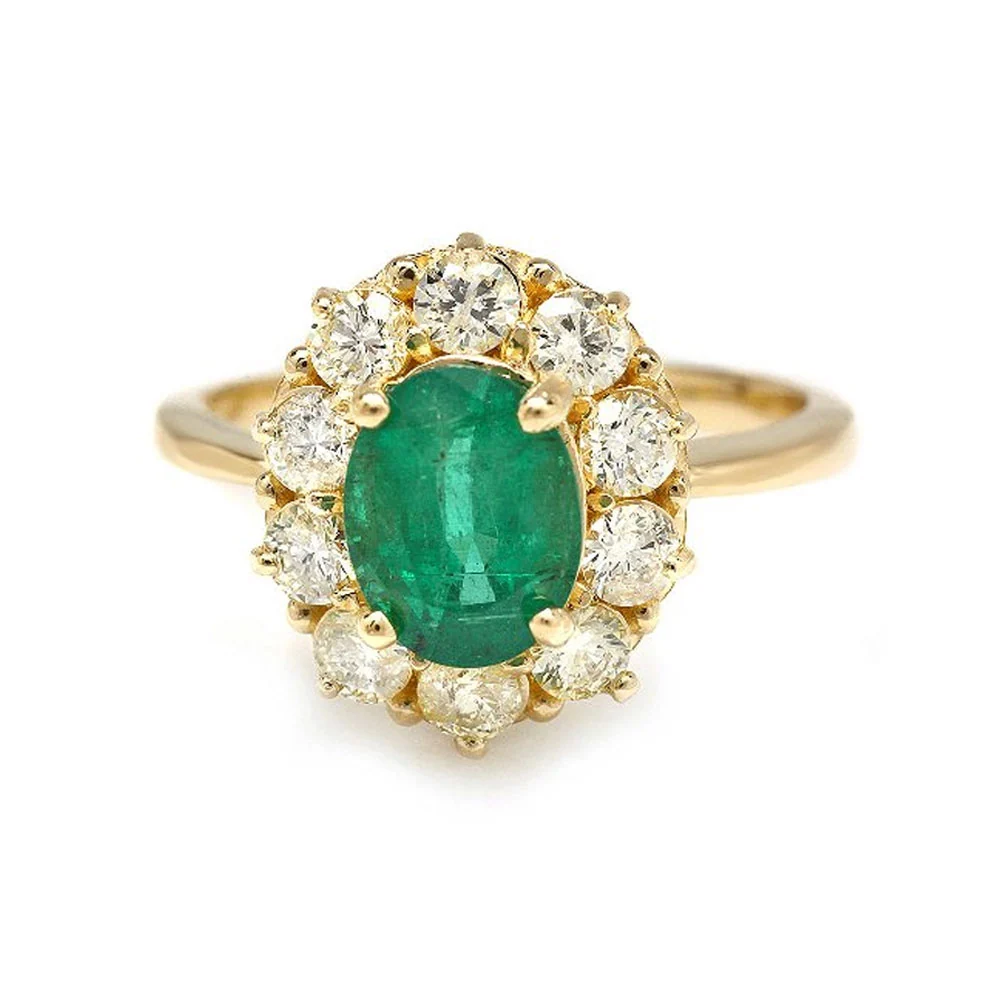 2.80 Carat Emerald Halo Prong Gemostone Ring - 10K Yellow Gold — Stackable Rings