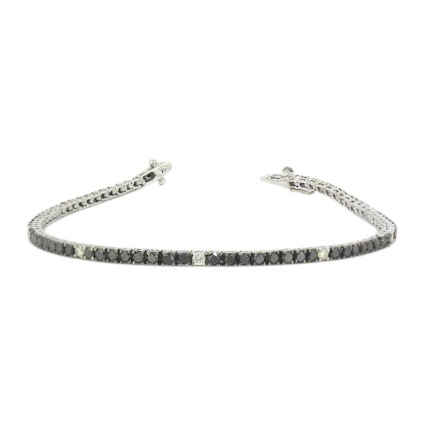Bracelet tennis diamant noir et blanc 3 ct en or jaune 10 carats par GemoneDiamonds — Bracelet Femme