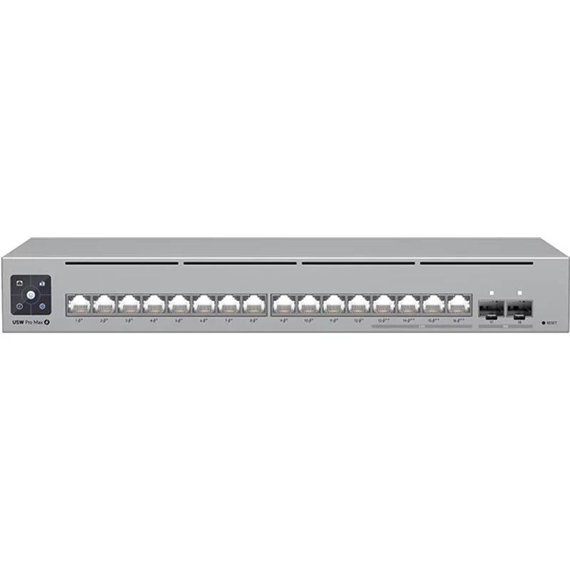Ubiquiti USW-PRO-MAX-16-POE | 16-Ports Layer 3 Etherlighting Switch with 2.5GbE PoE++ Output and Versatile Mounting Options — Équipement réseau