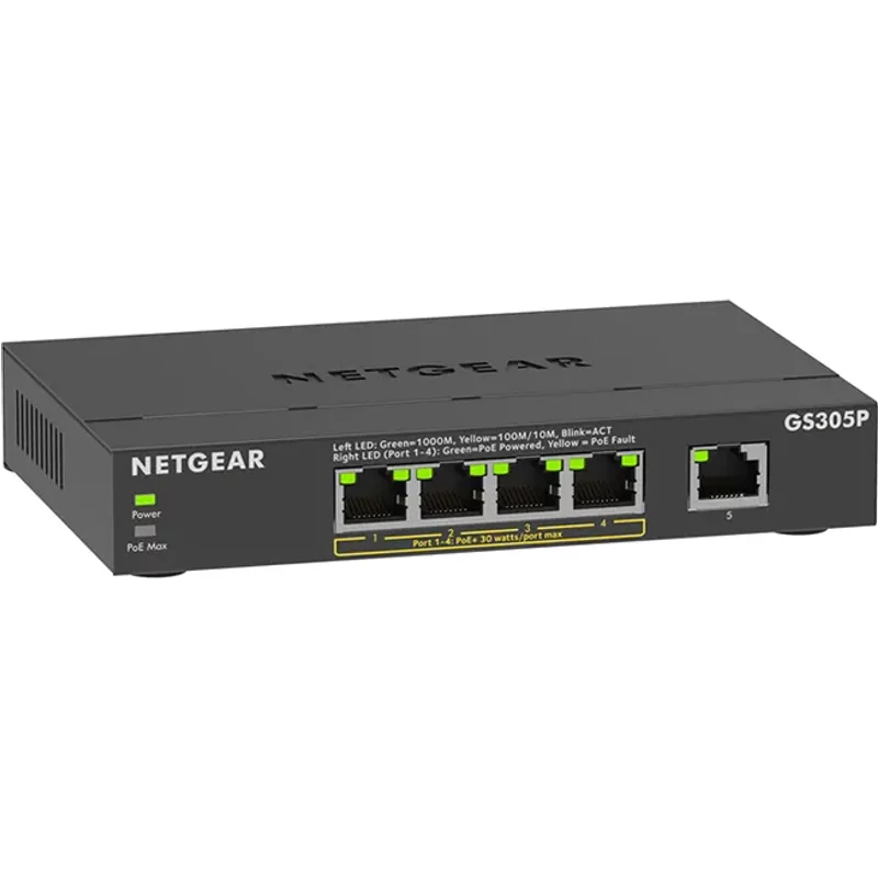 Netgear GS305P-300NAS | GS305P 5-Ports Gigabit PoE+ Compliant Unmanaged Network Switch — Networking Equipment