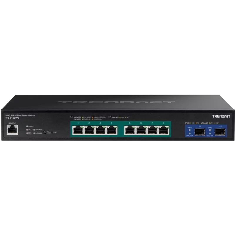 TRENDnet TPE-3102WS | 8-Ports 2.5GBase-T RJ-45 GbE PoE+ 2-Port 10GBase-X SFP+ Layer 3 1U Rack-mountable Gigabit Ethernet Network Switch — Équipement réseau
