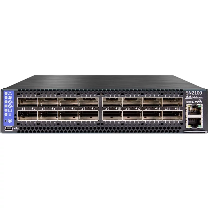 NVIDIA Mellanox MSN2100-BB2RC | Spectrum-based 40GbE 1U Open Ethernet Switch with Cumulus, 16 QSFP28 Ports, 2 Power Supplies (AC), Short Depth, Rangeley CPU, C2