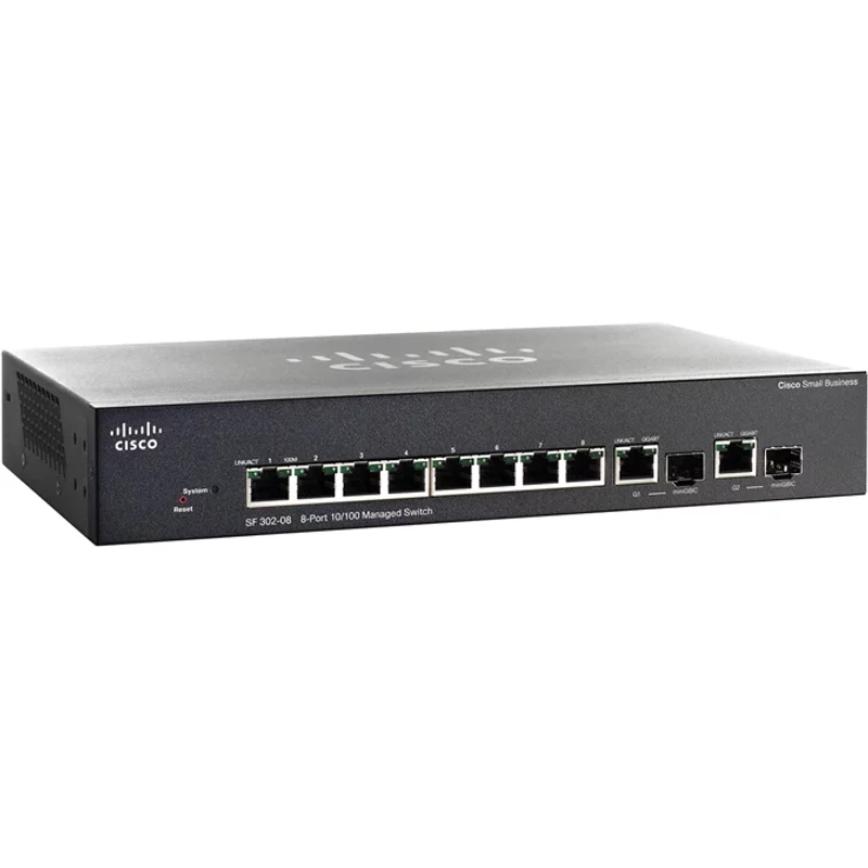 Cisco SF302-08 | Small Business 300 Series 8 x Ports 10/100Base-TX + 2 x Combo SFP (mini-GBIC) Layer 3 Managed 1U Rack-mountable Fast Ethernet Netwok Switch — É