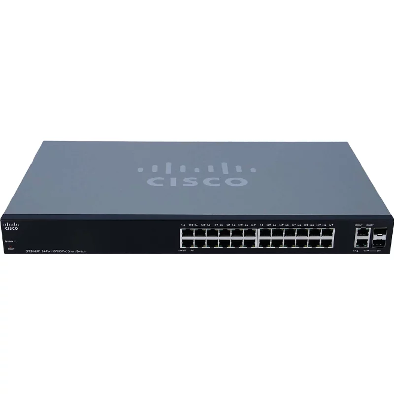 Cisco SF220-24P | Small Business 220 Series 24 x Ports PoE+ 10/100Base-T + 2 x RJ-45/SFP Ports Layer 2 Managed Rack-mountable Fast Ethernet Network Switch — Équ