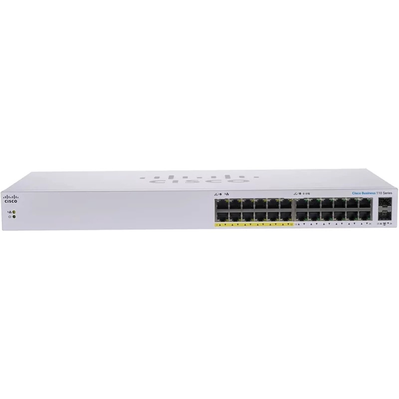 Cisco CBS110-24PP-NA | Business 110 Series CBS110-24PP 10 x Ports 10/100/1000Base-T + 12 x Ports PoE 10/100/1000Base-T + 2 x SFP Ports Layer 2 Unmanaged Rack-mountable Gigabit Ethernet Network Switch