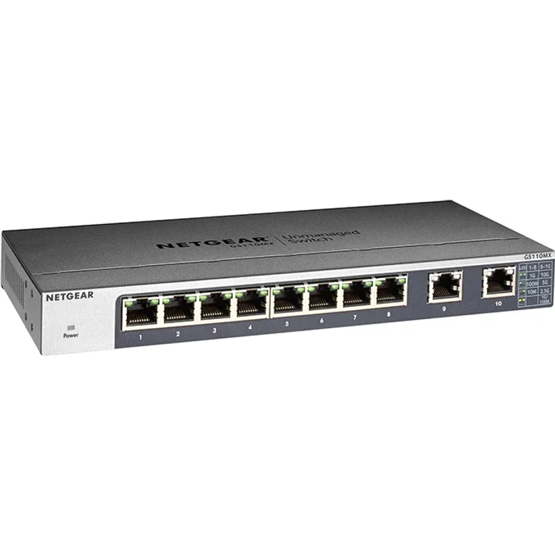 Netgear GS110MX | 8 x RJ-45 Ports 10/100/1000Base-T + 2 x Multi-Gigabit Ports Layer 3 Managed Gigabit Ethernet Network Switch — Équipement réseau