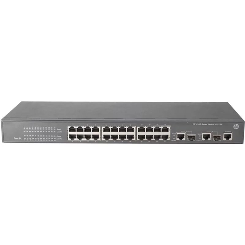 HP JG223A#ABA | 3100 Series 3100-24 v2 24 x RJ-45 Ports 10/100Base-TX + 2 x Dual Personality RJ-45/SFP (mini-GBIC) Ports Layer 3 Managed Rack-mountable Fast Eth