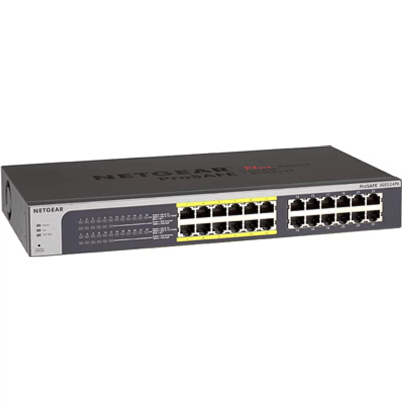 Netgear JGS524PE-100INS | Prosafe JGS524PE 24 x Ports (12 x Ports PoE+) 10/100/1000Base-T Rack-mountable Unmanaged Gigabit Ethernet Network Switch — Networking 