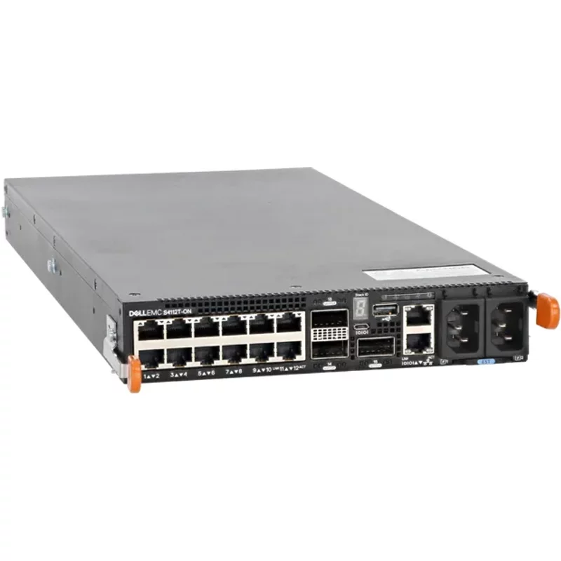 Dell 8MD6D | PowerSwitch S4100-ON Series S4112T-ON 12 x 10GbE RJ-45 and 3 x 100GbE QSFP28 Ports 2 x AC Fixed PSU and 3 x Fixed Fan Layer 3 Managed Gigabit Ether