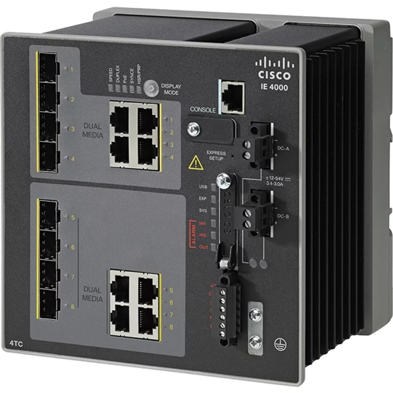 Cisco IE-4000-4TC4G-E-RF | Industrial Ethernet 4000 Series 4 x RJ-45 GE Combo Uplink Ports 10/100/1000Base-T + 4 x FE Additional Combo Ports Layer 3 Managed Gig