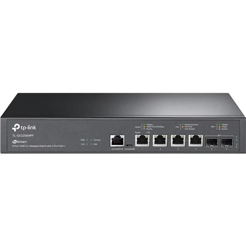 TP-LINK TL-SX3206HPP | JetStream 6-Port 10GE L2+ Managed Switch with 4-Port PoE++ — Équipement réseau