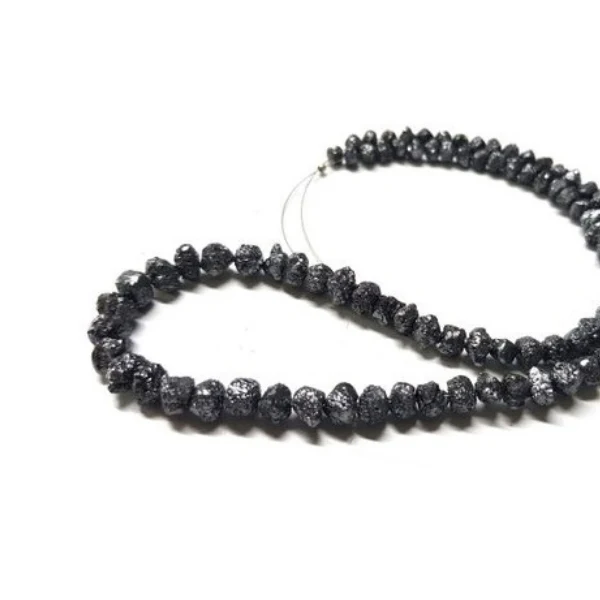 GemoneDiamonds Bracelet de perles de diamant noir brut de 17,8 cm, 2,00-3,00 mm — Bracelet Femme