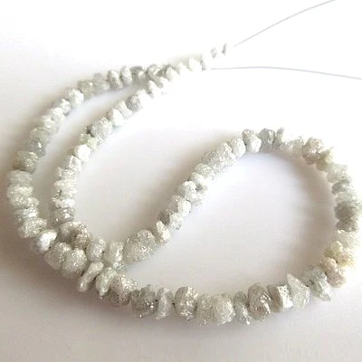 GemoneDiamonds Collier de perles de diamant brut blanc 40,6 cm 2,00-3,00 mm
