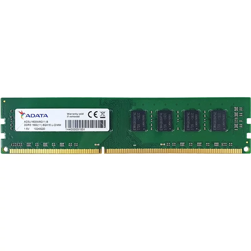 Adata AD3U1600W8G11-B | 8GB DDR3-1600MHz PC3-12800 Non-ECC Unbuffered UDIMM CL11 2Rx8 1.5V 240-Pin Memory Module — RAM
