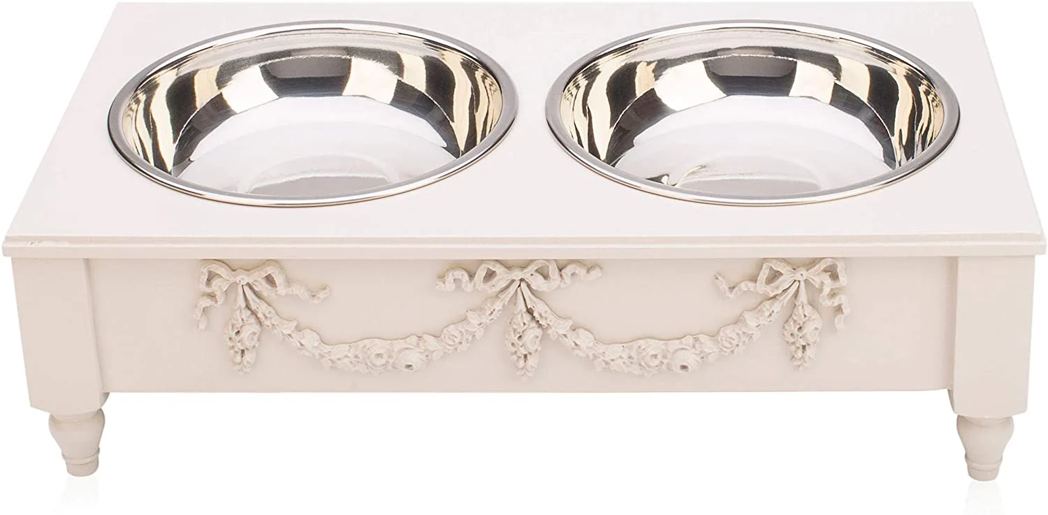 Rose Swag Elevated Pet Bowl / Feeder - Gray / 4.5"