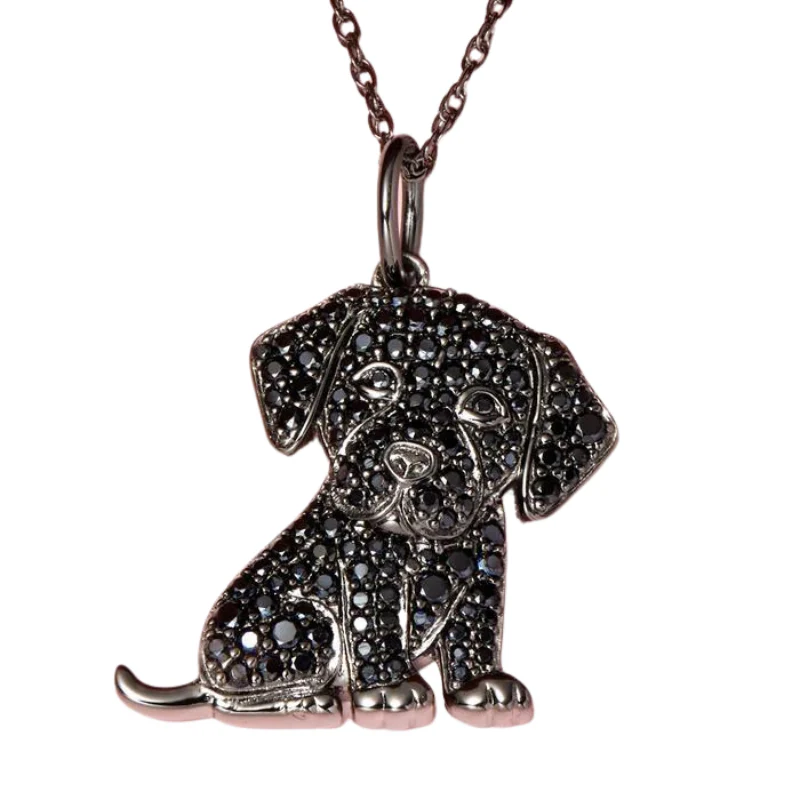 1.55 Carat Halloween Puppy Black Diamond Pendant Necklace - 10K Yellow Gold — Pendant Necklace