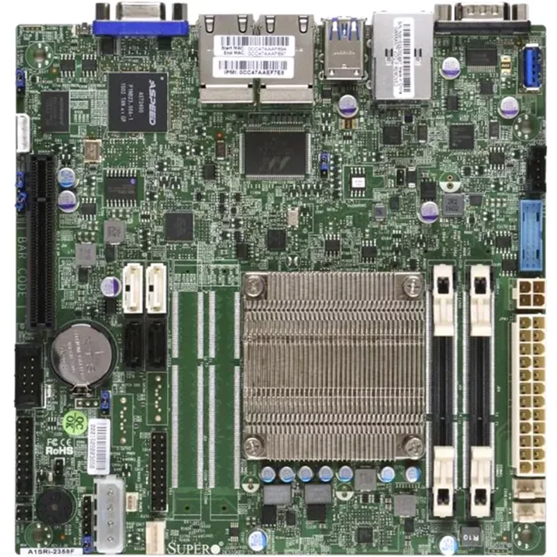 Supermicro A1SRI-2358F | Socket Fcbga-1283 System on Chip Chipset Mini-ITX System Board (Motherboard) Supports Atom C2358 DDR3 2x Dimm — Cartes mères