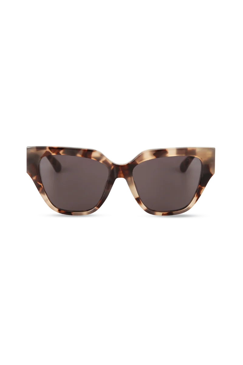 Edith Cream Tortoise Square Sunglasses with Grey Lenses