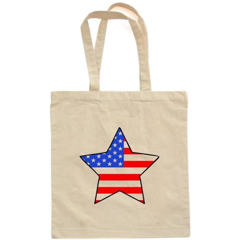 American Flag Inside Star Cute Fun Patriotic Usa 4th Of July Canvas Cotton Tote — Tote Bags