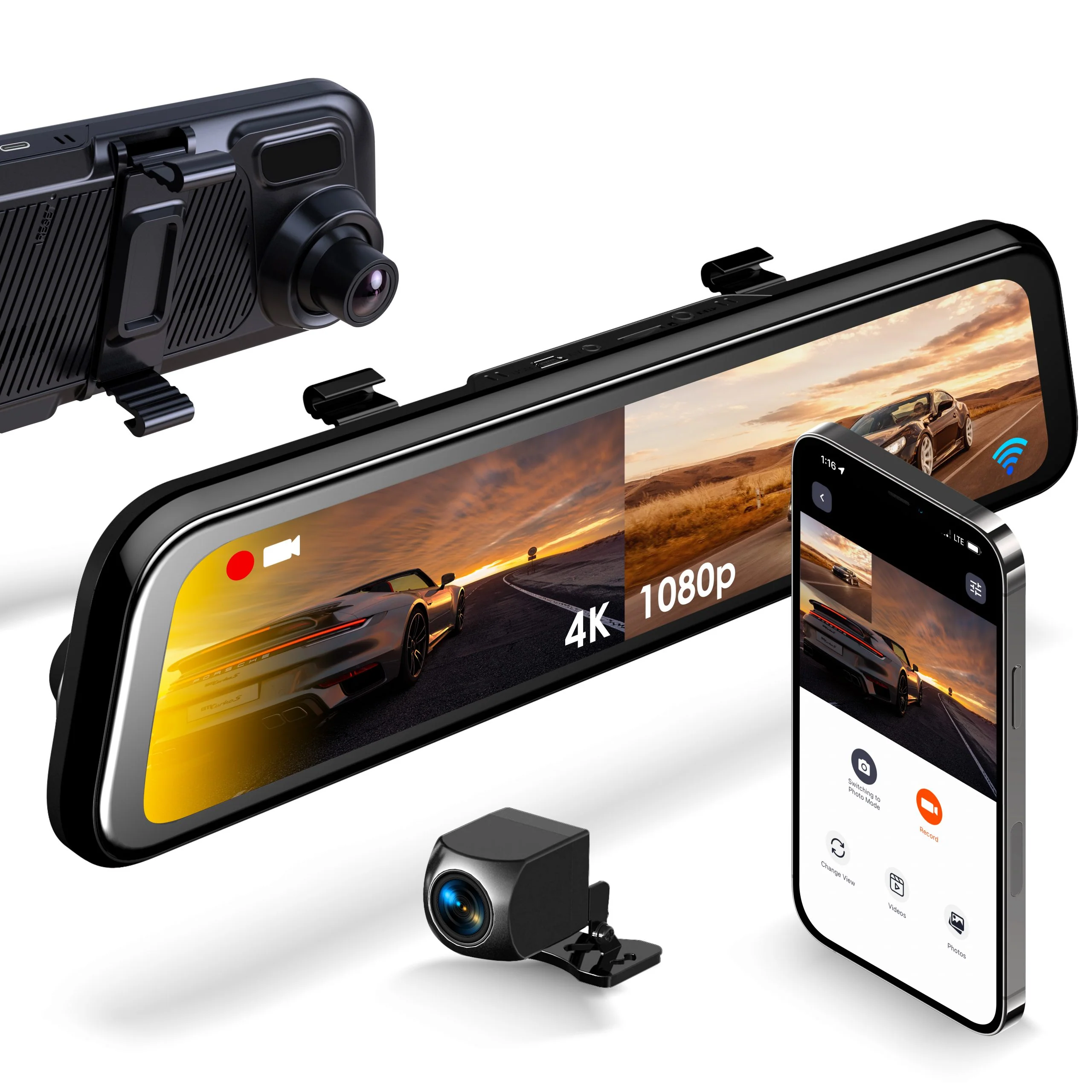 RexingUSA M2 MAX – 2-Channel Mirror Dash Cam w/ 12” IPS Touch Screen, 4K + 1080p, Wi-Fi, GPS, ADAS,Loop Recording, Backup Camera, Parking Mode, Collis — Dash Ca