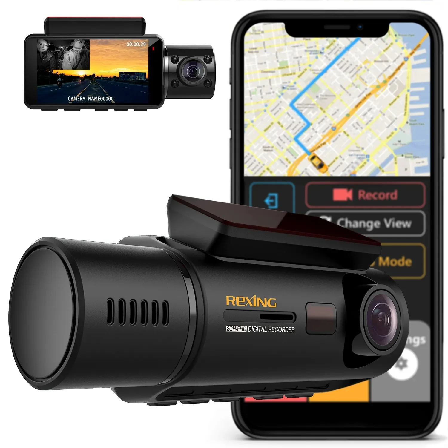 Open Box! Rexing V3 Dual Camera Front and Inside Cabin Full HD 1080p with WiFi and Built-in GPS — Dash Cameras