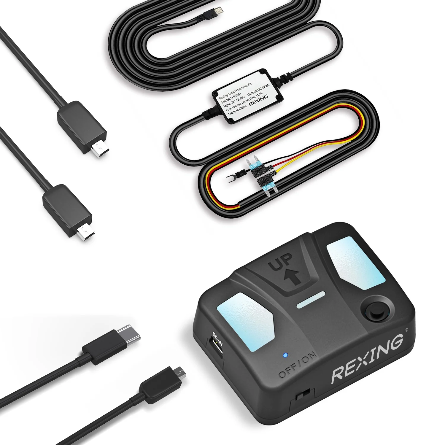 Rexing Intelligent Hardwire Kit Type-C Port for All Rexing Dash Cam Models including R4, DT2, M2 Max, R316 Series, RH2 Series, and CPDuo Multimedia Re — Dash Ca