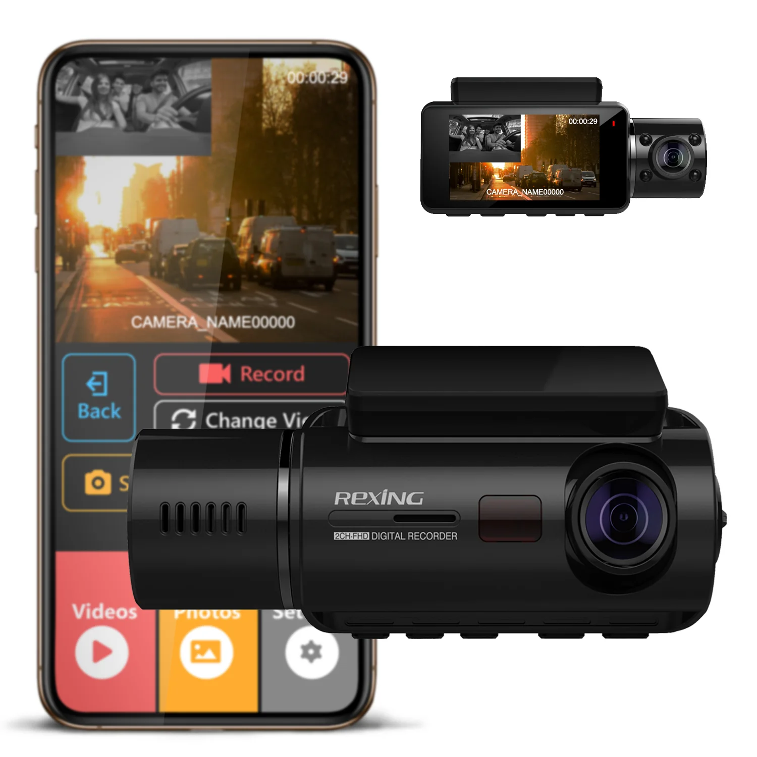 Rexing V3C Dual Camera Front and Inside Cabin Full HD 1080p Dash Cam with WiFi (Open Box) — Dash Cameras