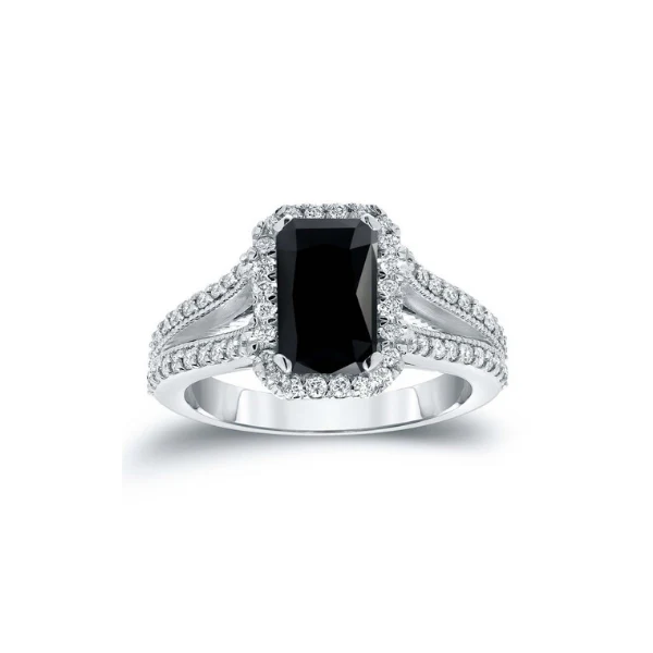 Bague empilable halo de diamants noirs de forme rayonnante de 3,62 carats - Or 10 carats — Anneaux empilables