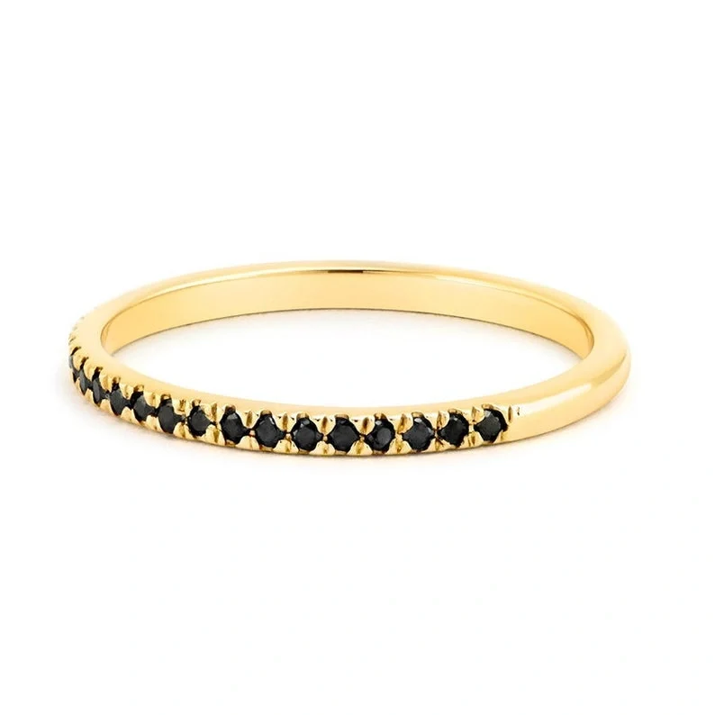0.49 Ct Round Cut Black Diamond Eternity Band - 10K Yellow Gold — Stackable Rings