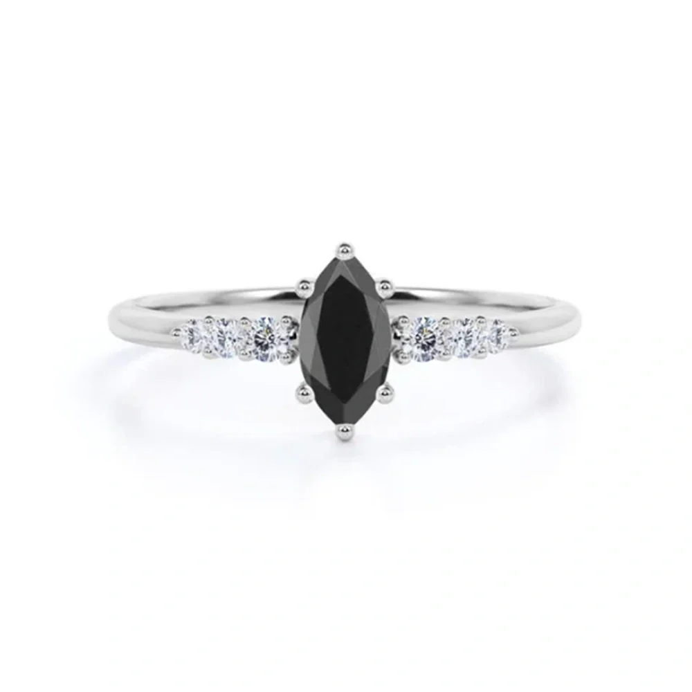 1.50 Ct Marquise Cut Black Diamond Engagement Ring - 10K Yellow Gold — Engagement Rings