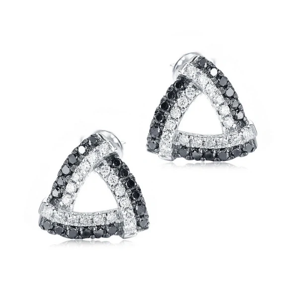 1.20 Ct Triangle Shape Black & White Diamond Stud Earrings - 10K Yellow Gold — Stud Earrings