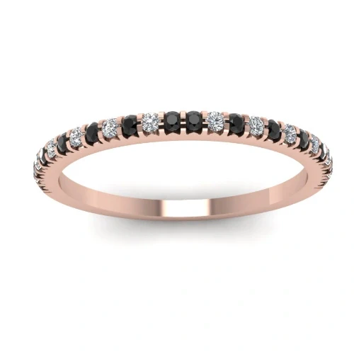 GemoneDiamonds Bague empilable avec diamants noirs et blancs ronds de 0,60 carat en or jaune 10 carats — Anneaux empilables
