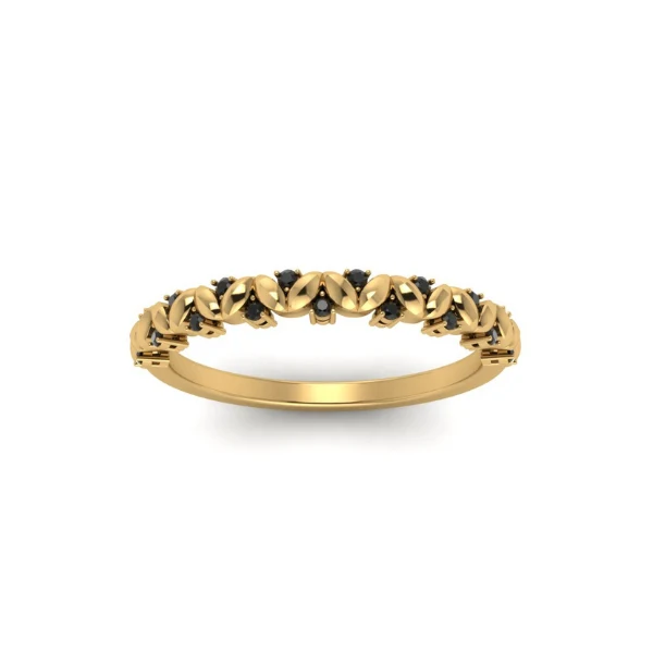 Round Cut Unique Vintage Black Diamond Wedding Band - 10K Yellow Gold — Wedding Jewelry